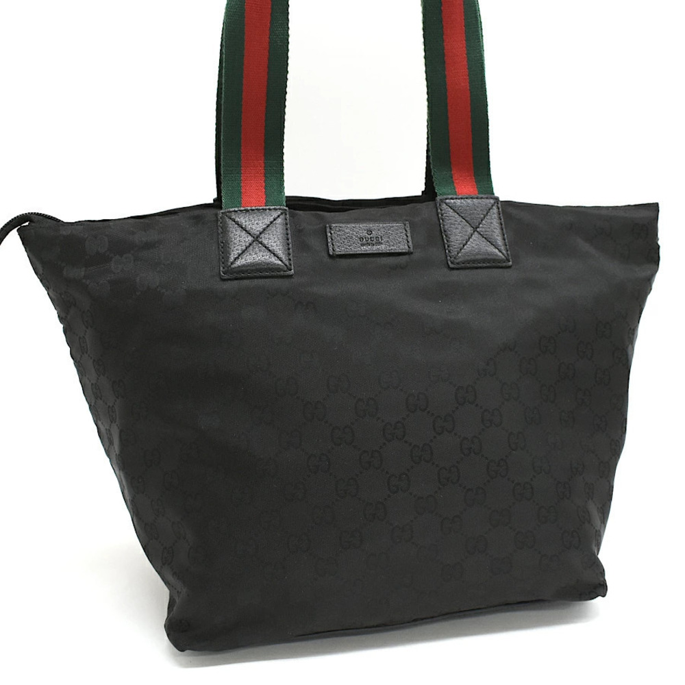 Gucci Tote Bag GG Canvas Black Web Stripe Sherry